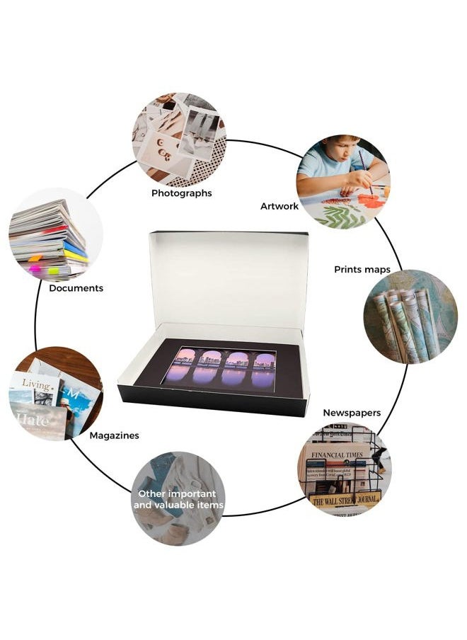 Museum Archival Storage Box, 16.75x20.75x3 in. Drop Front Design. Acid-Free with Metal Edge. Organize Photos, Pictures, Prints, Documents, Crafts, DIY. Black, 1 Pack