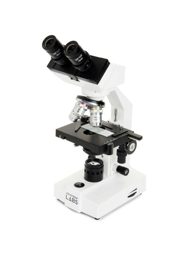 – Celestron Labs – Binocular Head Compound Microscope – 40-2000x Magnification – Adjustable Mechanical Stage – Includes 2 Eyepieces and 10 Prepared Slides