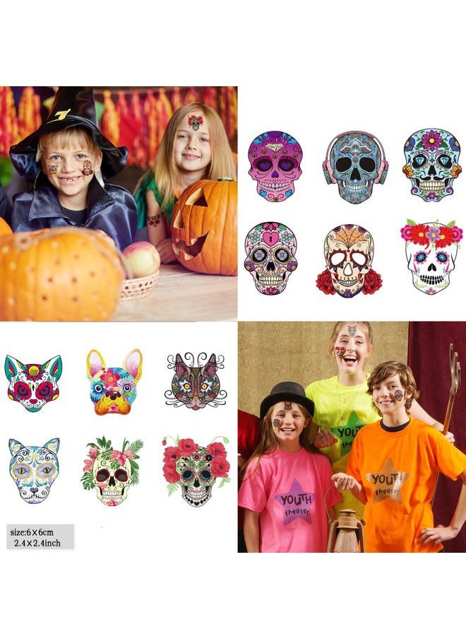 20 Sheets Day of the Dead Face Sugar Skull Tattoos,Including 8 Large Sheets Halloween Temporary Face Tattoos, Halloween Sugar Skull Face Tattoos