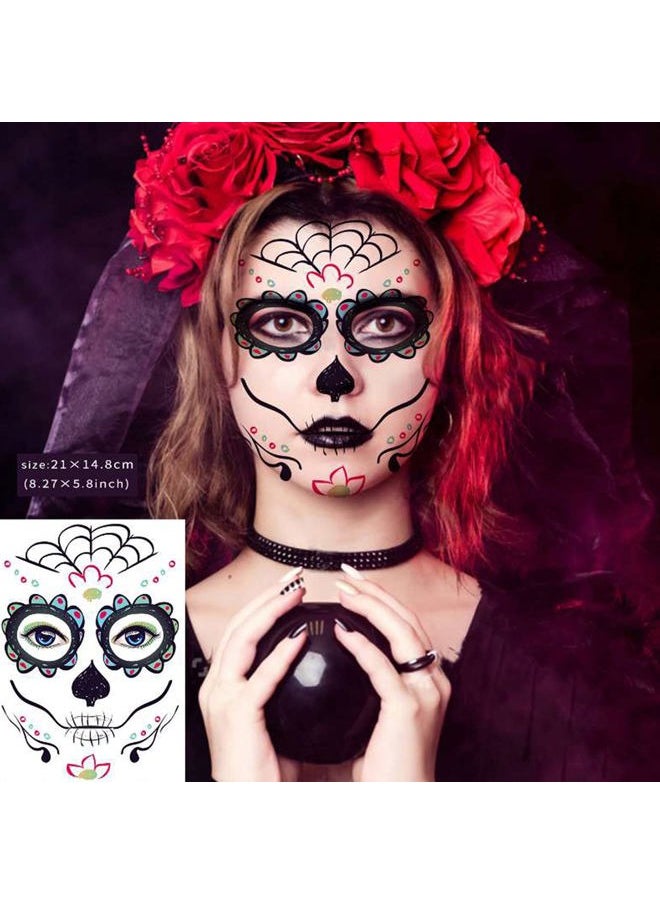 20 Sheets Day of the Dead Face Sugar Skull Tattoos,Including 8 Large Sheets Halloween Temporary Face Tattoos, Halloween Sugar Skull Face Tattoos