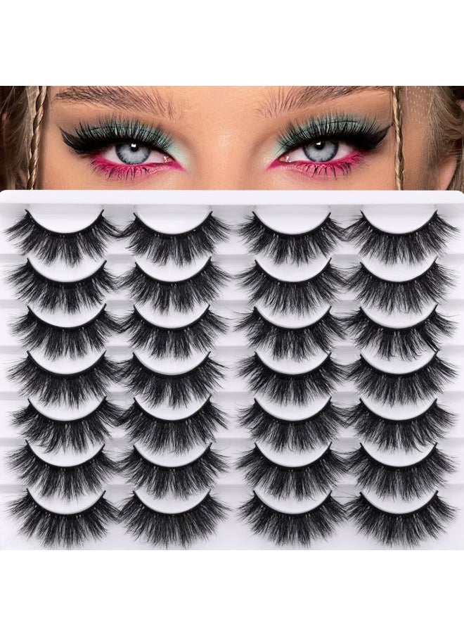 Lashes False Eyelashes Dramatic 20MM Faux Mink Lashes Pack 14 Pairs Wispy Long Thick Fluffy Strip Eye Lashes Multipack