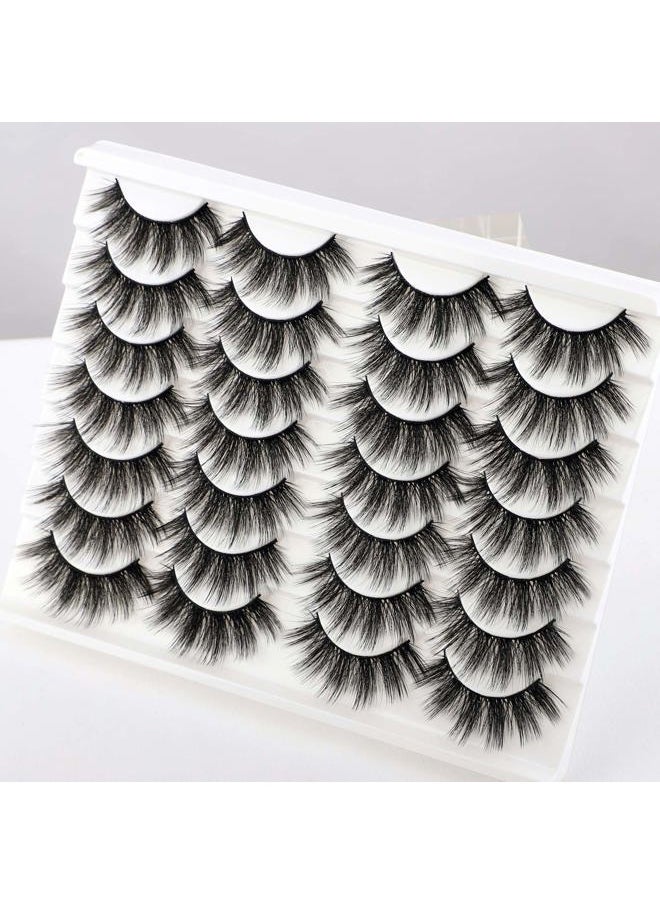 Lashes False Eyelashes Dramatic 20MM Faux Mink Lashes Pack 14 Pairs Wispy Long Thick Fluffy Strip Eye Lashes Multipack