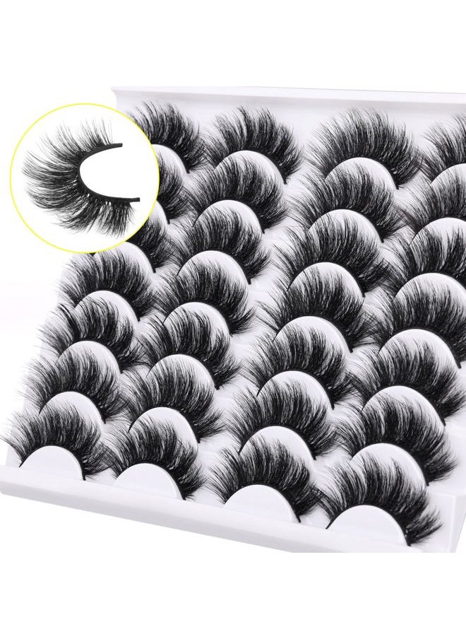 Lashes False Eyelashes Dramatic 20MM Faux Mink Lashes Pack 14 Pairs Wispy Long Thick Fluffy Strip Eye Lashes Multipack