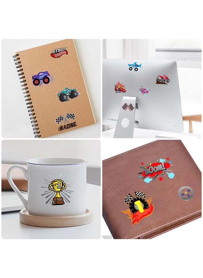Temporary Tattoos for Kids, 75 PCS Truck Fake Tattoos for Birthday Party Favor- Silver Metallic Styles Tattoos | Monster Truck, Car Racing, Checkered Flag, Flames Tattoo for 5 6 7 8 Years Boys Girls