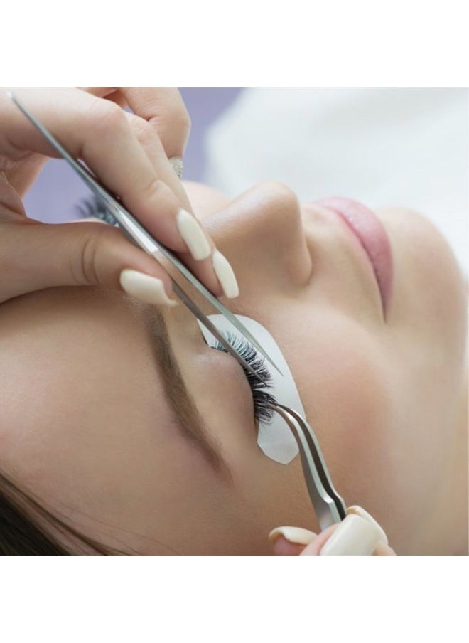 Best Eyelash Extension Tweezer Set - FEITA Pro Straight & Curved Pointy Precision Fine Tip Tweezers for Lash Extensions - Silver - 2Pcs