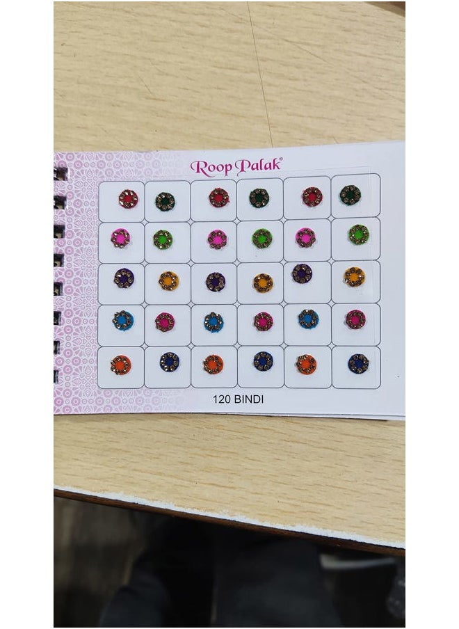 Women Fashion Premium Spiral Book 120 Round bindis | Multicolored | Red | Black | Maroon | Bindi with Crystals - Bridal Forehead Decor / Belly Decor / Stickers for crafts / Temporary Tattoo / Body Art