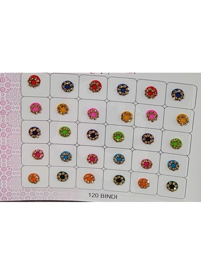 Women Fashion Premium Spiral Book 120 Round bindis | Multicolored | Red | Black | Maroon | Bindi with Crystals - Bridal Forehead Decor / Belly Decor / Stickers for crafts / Temporary Tattoo / Body Art