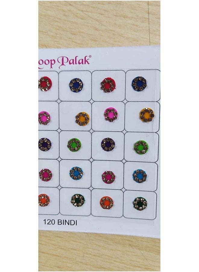 Women Fashion Premium Spiral Book 120 Round bindis | Multicolored | Red | Black | Maroon | Bindi with Crystals - Bridal Forehead Decor / Belly Decor / Stickers for crafts / Temporary Tattoo / Body Art