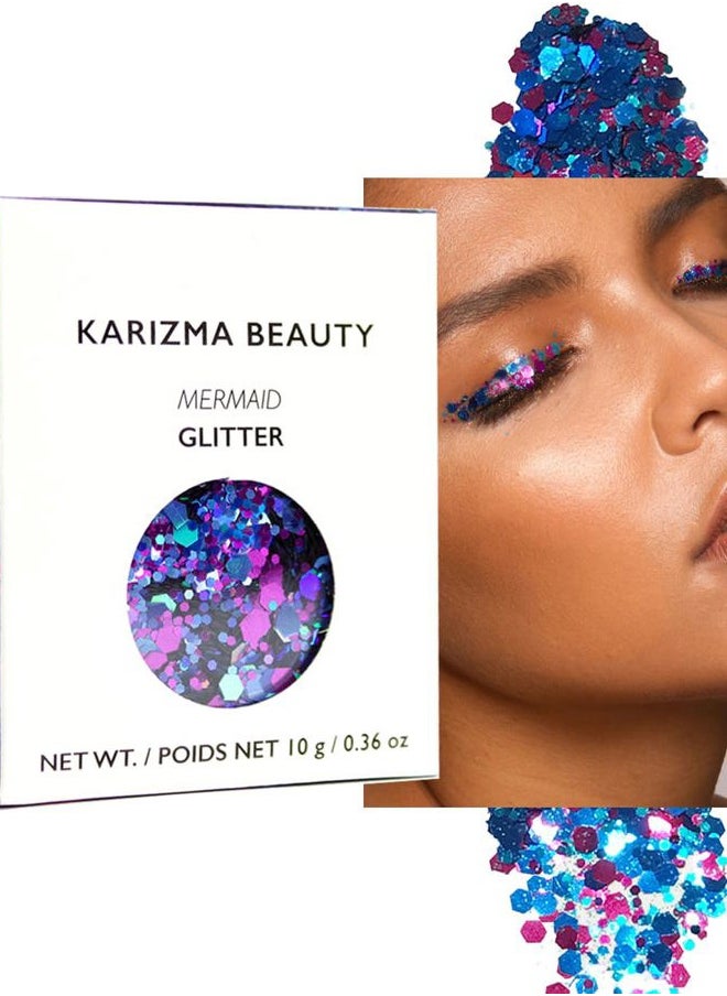 Mermaid Glitter - 10g Chunky Face, Hair, Eye & Body Glitter for Women. Rave & Festival Accessories