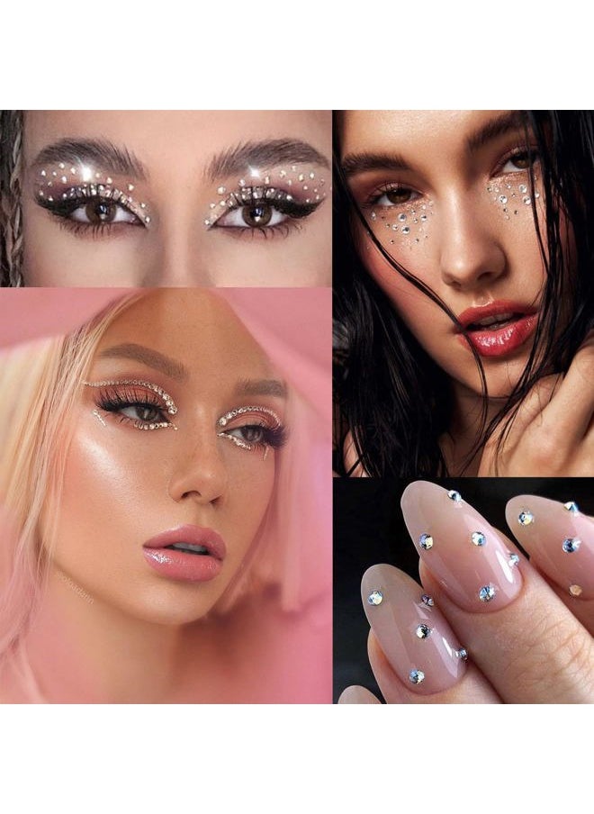 4368 PCS Self Adhesive White Pearl Face Temporary Tattoo Clear Rhinestones, Flat Back Bling Gems Jewels Stickers for Makeup Face Eye Hair, Pear&Transparent Rhinestones