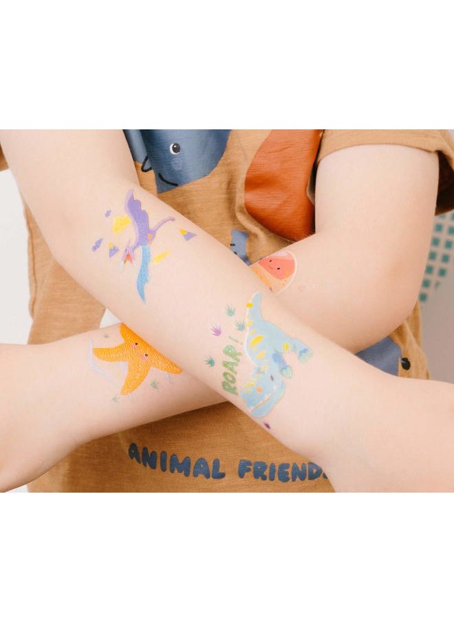 Party Dinosaurs 36 Temporary Fake Tattoo Set, 18 Individually Wrapped Sheets | Kids Girls & Boys Birthday Party Favor Gift Reward, Non-Toxic Safe Removable