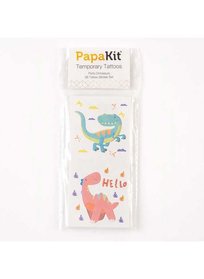 Party Dinosaurs 36 Temporary Fake Tattoo Set, 18 Individually Wrapped Sheets | Kids Girls & Boys Birthday Party Favor Gift Reward, Non-Toxic Safe Removable
