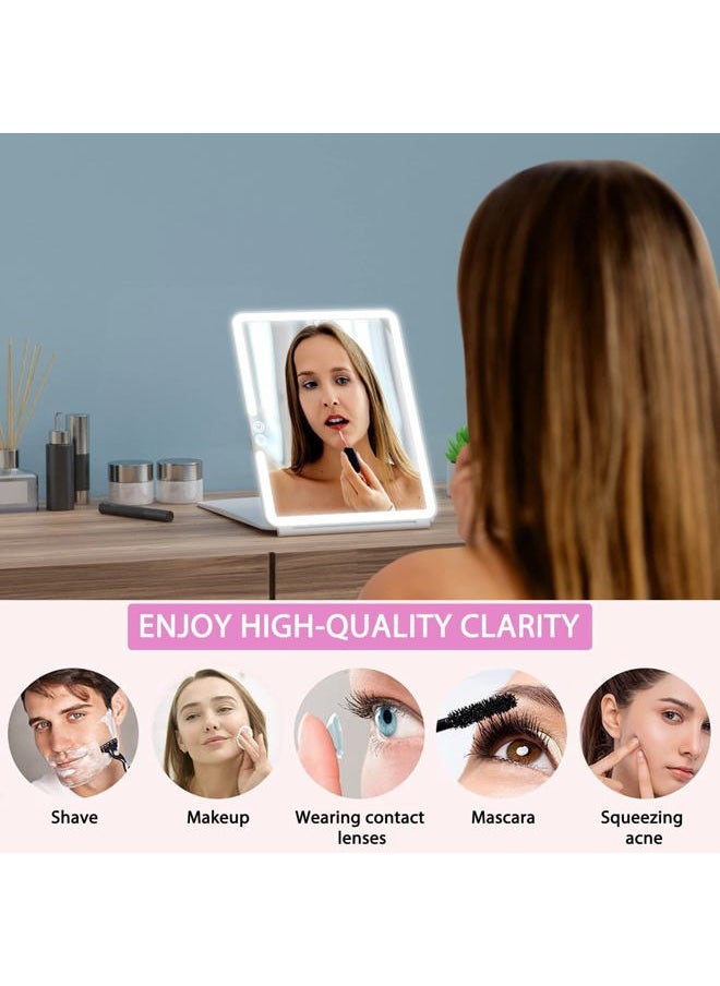 Portable Travel Mirror Makeup Mirror with 72 LED Lights, Touch Screen Three Colors Dimmable,Ultra Thin, 2000 mAh USB Rechargeable Foldable Cosmetic Mirror(White)