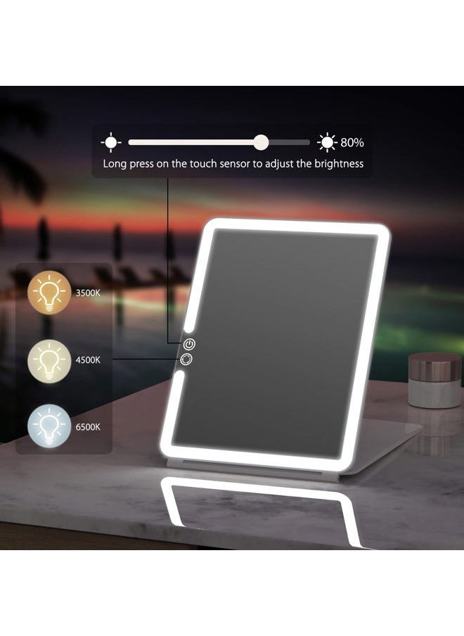 Portable Travel Mirror Makeup Mirror with 72 LED Lights, Touch Screen Three Colors Dimmable,Ultra Thin, 2000 mAh USB Rechargeable Foldable Cosmetic Mirror(White)