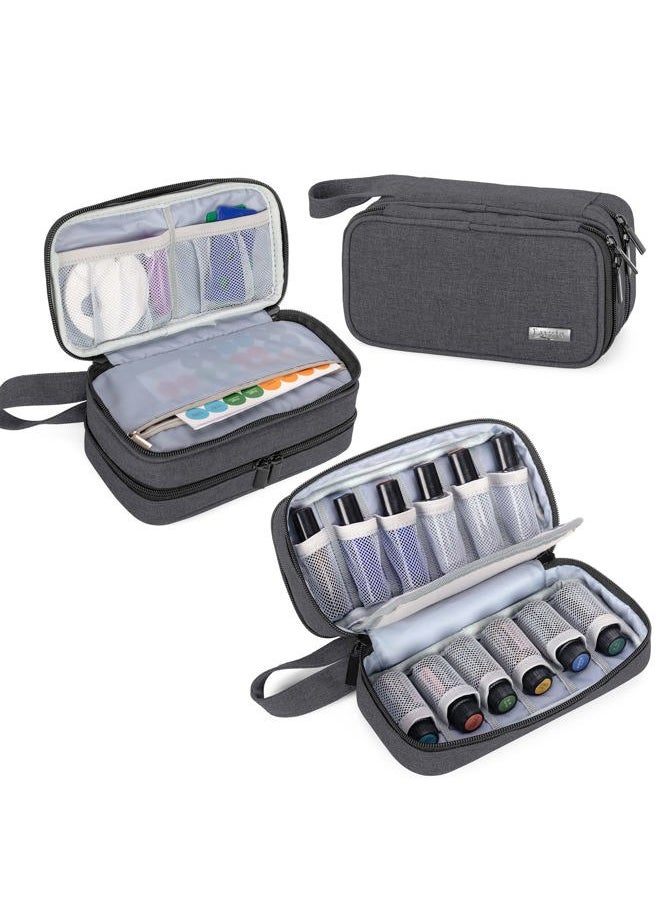 Essential Oil Carrying Case - Holds 12 Bottles (5ml-15ml, Also Fits for Roller Bottles), Portable Double-Layer Organizer for Essential Oil and Accessories, Black