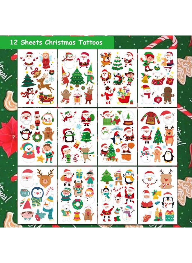 Christmas Temporary Tattoos for Kids, 12 Sheets Christmas Holiday Fake Tattoos for Baby Boys Girls Xmas Party Gifts Crafts Decoration