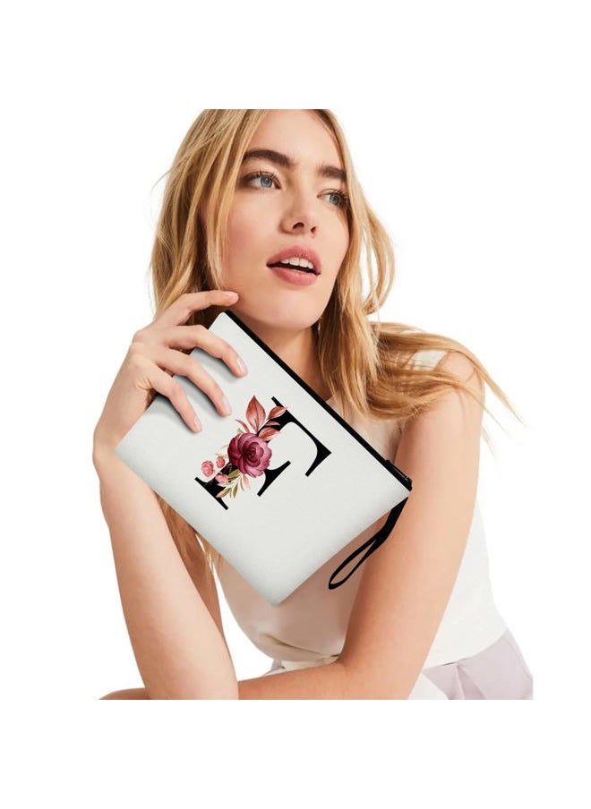 A-Z Personalized Makeup Bag, Birthday Gifts for Women Mom, Gifts for Best Friend, Bride Bridesmaid Cosmetic bag (F, White)