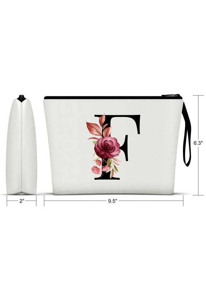 A-Z Personalized Makeup Bag, Birthday Gifts for Women Mom, Gifts for Best Friend, Bride Bridesmaid Cosmetic bag (F, White)