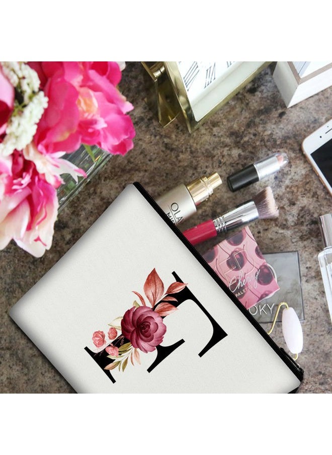 A-Z Personalized Makeup Bag, Birthday Gifts for Women Mom, Gifts for Best Friend, Bride Bridesmaid Cosmetic bag (F, White)