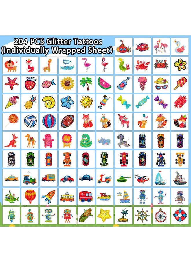 Partywind 408 PCS Temporary Tattoos for Kids, Glow and Glitter Fake Tattoo Stickers for Boys Girls Party Supplies Favors, Cute Goodie Bag Stuffers for Children (Individually Wrapped Sheet)