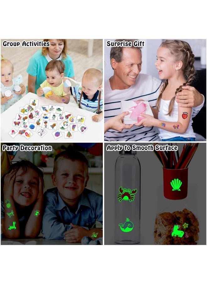 Partywind 408 PCS Temporary Tattoos for Kids, Glow and Glitter Fake Tattoo Stickers for Boys Girls Party Supplies Favors, Cute Goodie Bag Stuffers for Children (Individually Wrapped Sheet)