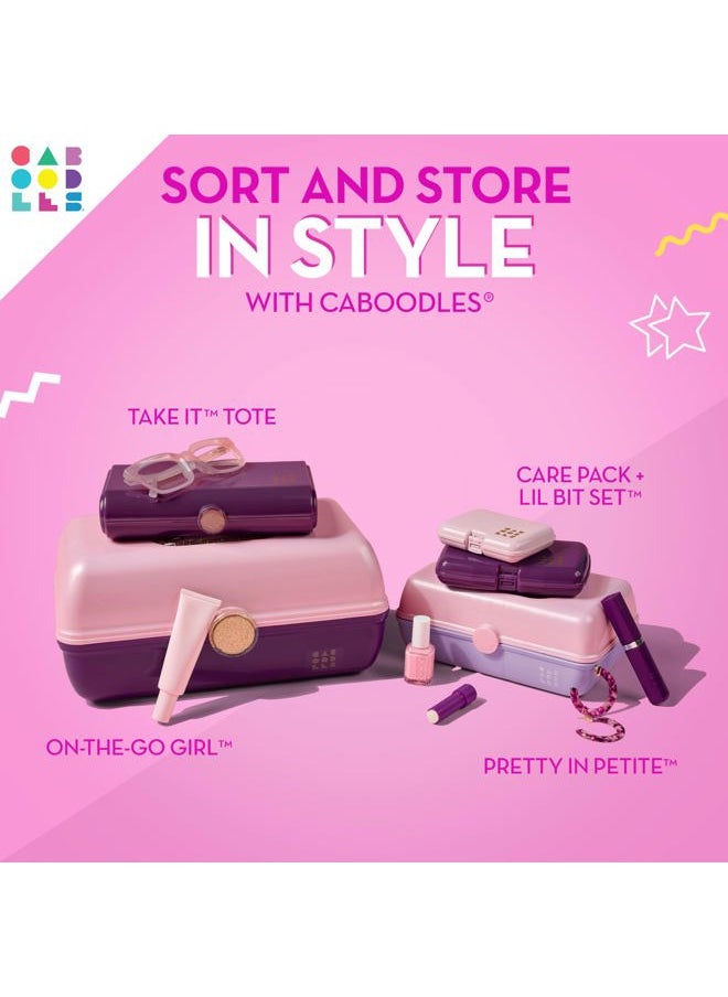 On-The-Go Girl Makeup Box, Hot Pink Sparkle, Hard Plastic Makeup Organizer Box, Built-In Mirror, Secure Latch for Safe Travel, Spacious Storage for Large Items