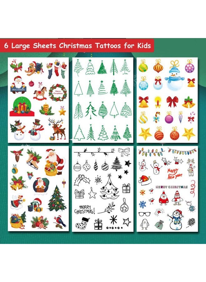 Christmas Temporary Tattoos for Kids - 6 large Sheets Christmas Holiday Fake Tattoos for Girls Boys Xmas Party Gifts Crafts Decoration
