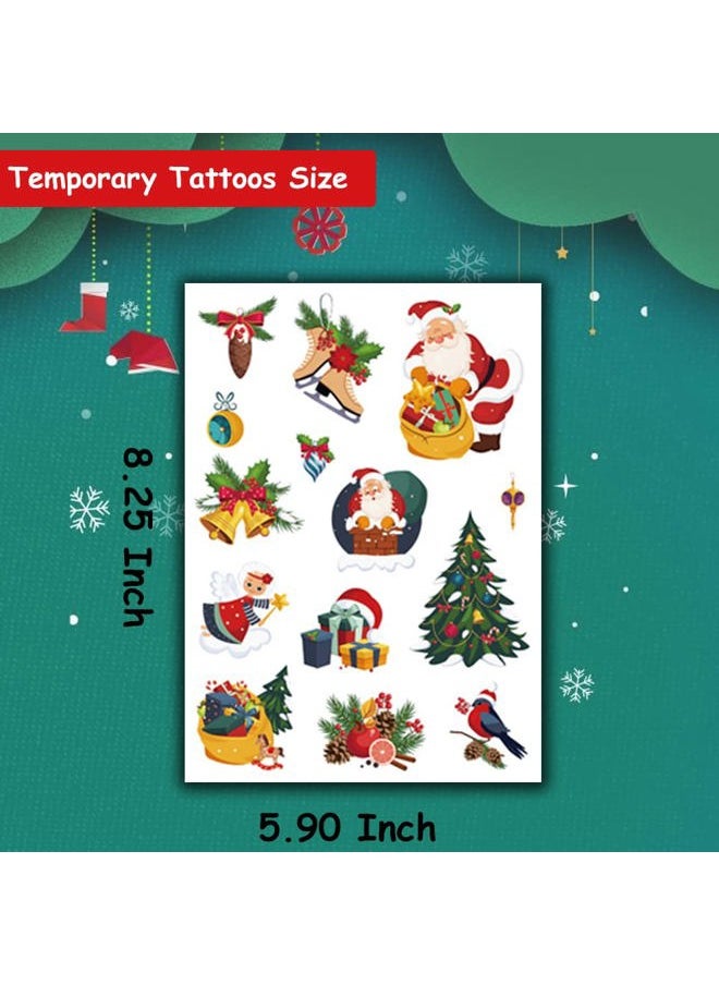 Christmas Temporary Tattoos for Kids - 6 large Sheets Christmas Holiday Fake Tattoos for Girls Boys Xmas Party Gifts Crafts Decoration