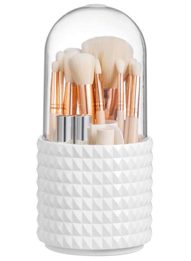 Makeup Brush Holder with Lid 360 Rotating Makeup Brush Organizer with Cover Cosmetic Organizer Dustproof Makeup Brushes Container Spinning Brush Holder for Vanity and Bathroom, Diamond