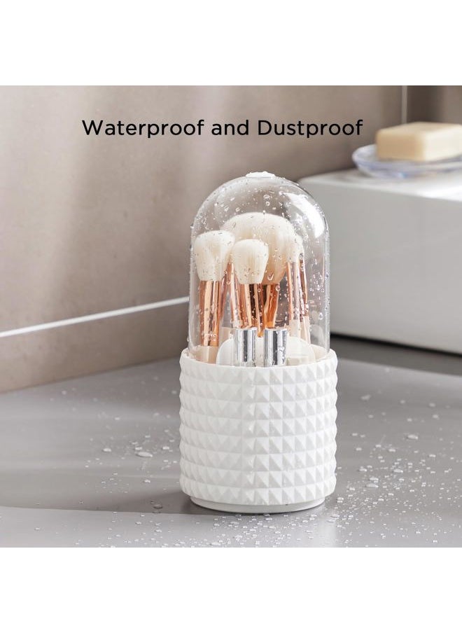 Makeup Brush Holder with Lid 360 Rotating Makeup Brush Organizer with Cover Cosmetic Organizer Dustproof Makeup Brushes Container Spinning Brush Holder for Vanity and Bathroom, Diamond