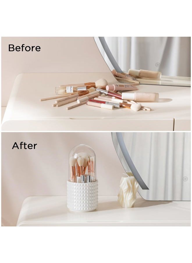 Makeup Brush Holder with Lid 360 Rotating Makeup Brush Organizer with Cover Cosmetic Organizer Dustproof Makeup Brushes Container Spinning Brush Holder for Vanity and Bathroom, Diamond