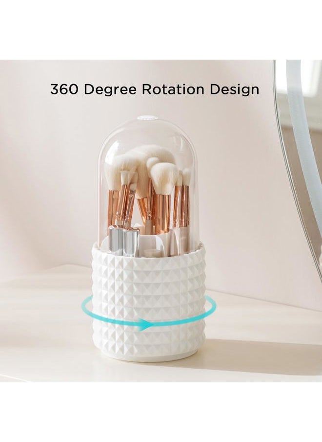 Makeup Brush Holder with Lid 360 Rotating Makeup Brush Organizer with Cover Cosmetic Organizer Dustproof Makeup Brushes Container Spinning Brush Holder for Vanity and Bathroom, Diamond