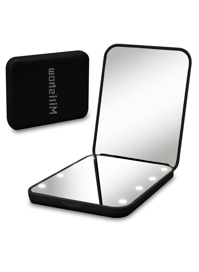 Compact Mirror, 1x/3x Magnifying LED Pocket Mirror, Small Lighted Travel Makeup Mirror for Purse, Handbag, Folding, Handheld, 2-Sided Mini Mirror with Lights for Women (Battery Black 1pack)