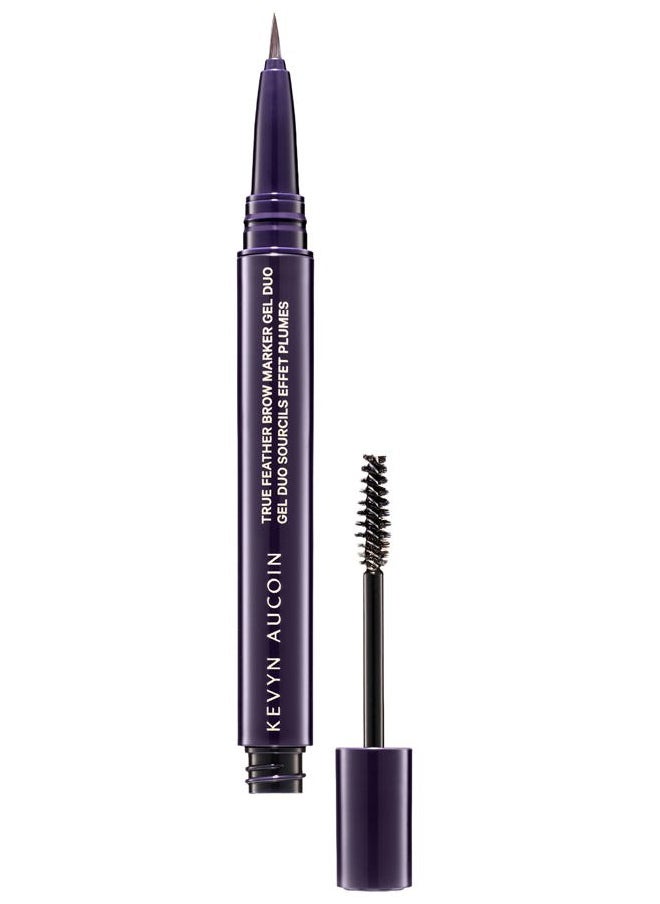 True Feather Brow Marker Gel Duo, Brunette: Dual-ended. Shapes, defines + sets brows for full, natural finish. Precise makeup brush tip. Invisible gel formula creates flexible hold.