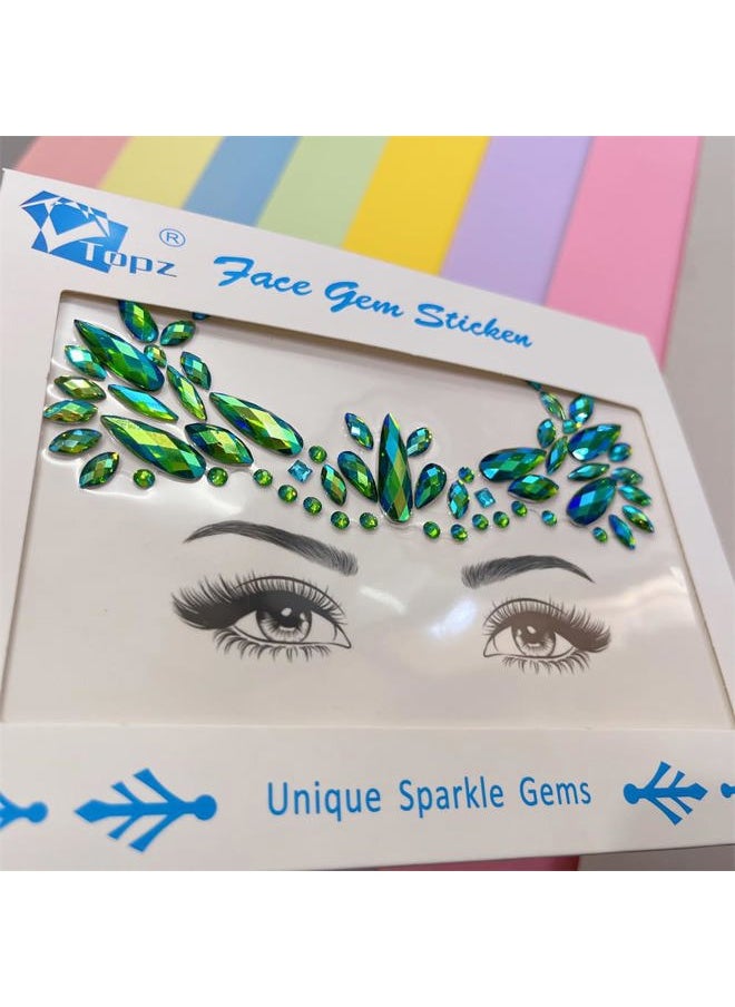 Mermaid Face Gems stick on Rhinestone Festival face Jewels Eyes Face Body Temporary Tattoos Glitter mermaid adhesive rhinestones for face(emerald ab/S054)