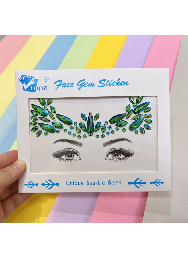 Mermaid Face Gems stick on Rhinestone Festival face Jewels Eyes Face Body Temporary Tattoos Glitter mermaid adhesive rhinestones for face(emerald ab/S054)