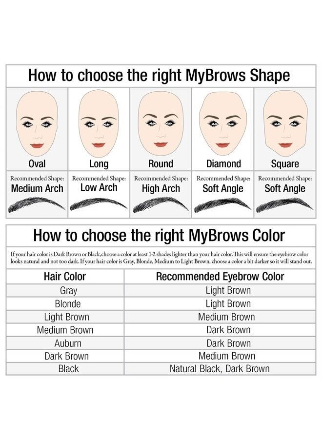 MyBrows Long Lasting Eyebrow Transfers, Low Arch, Dark Brown, 12-Pairs of Brows
