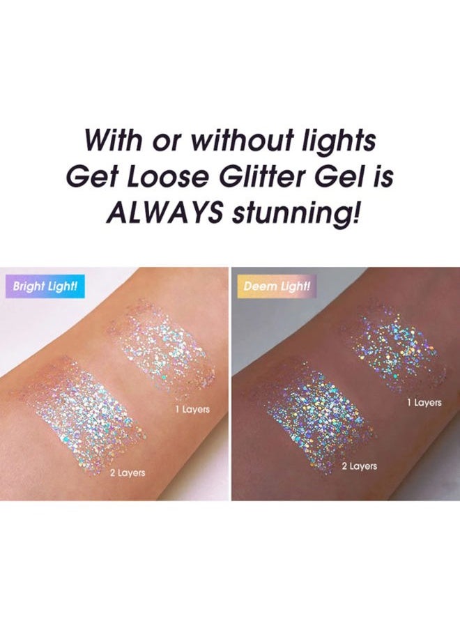 Holographic Body Glitter Gel 4 Colors Long Lasting Chunky Glitter Gel Color Changing Glitter Gel Under Light for Body Face Hair Makeup (Colors L02)