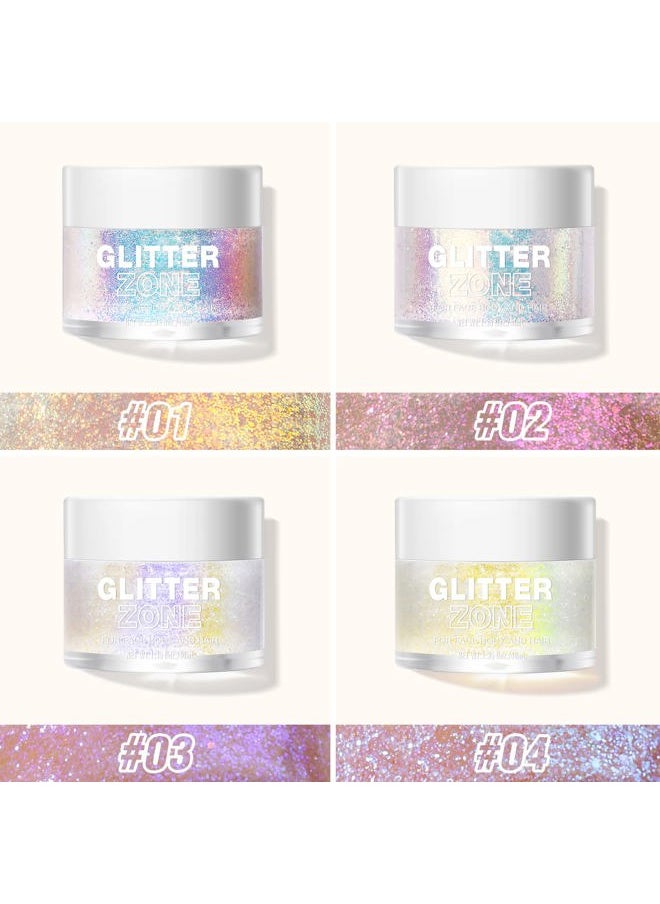 Holographic Body Glitter Gel 4 Colors Long Lasting Chunky Glitter Gel Color Changing Glitter Gel Under Light for Body Face Hair Makeup (Colors L02)
