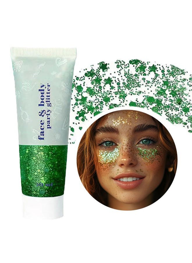 Paminify St Patricks Day Accessories Green Face Glitter Gel,St Patrick's Day Outfit for Women,Hair Glitter Green Face Paint Singer Concerts Festival Body Glitter,Sequins Face Glitter Makeup,50 ML