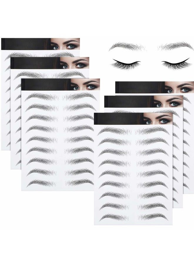 6 Sheets 4D Hair-Like Waterproof Eyebrow Tattoos Stickers Eyebrow Transfers Temporary Brow Tattoo Peel Off Grooming Shaping Sticker in Arch Style, 66 Pairs Black(Medium Arch Eyebrow)