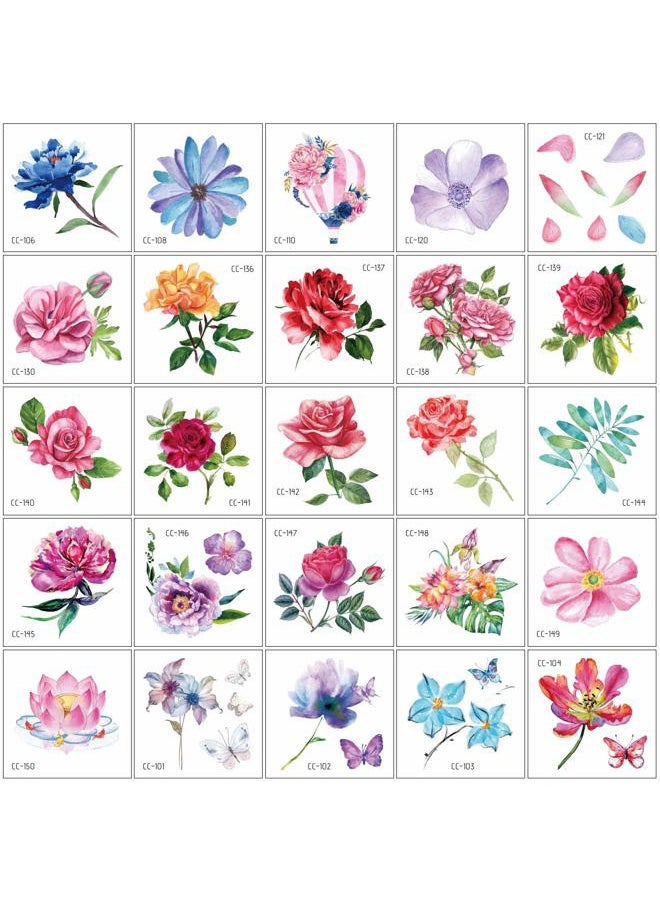 50Sheet Flower Temporary Tattoos for Women Teens Girls, Tiny Temporary Tattoo Adult Waterproof Body Art Sticker Hand Neck Wrist, include Flower Butterfly Leaf Lotus Cherry Blossoms Tattoo