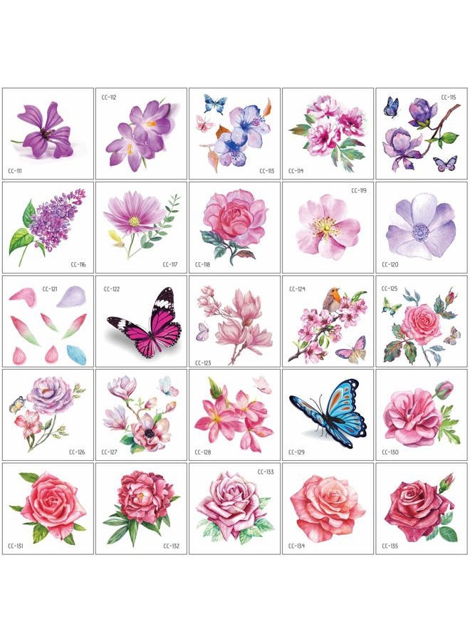 50Sheet Flower Temporary Tattoos for Women Teens Girls, Tiny Temporary Tattoo Adult Waterproof Body Art Sticker Hand Neck Wrist, include Flower Butterfly Leaf Lotus Cherry Blossoms Tattoo