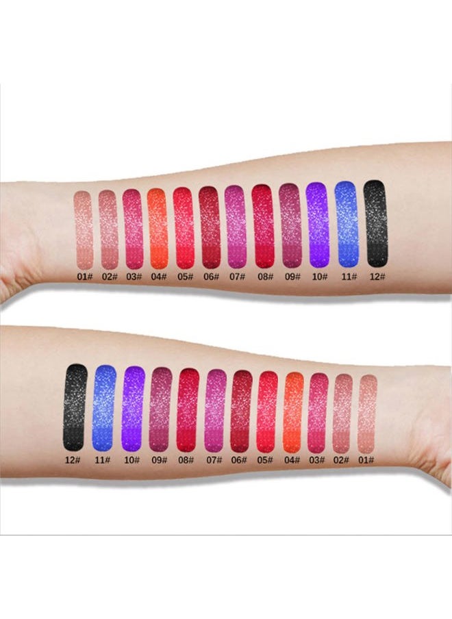 12 Pcs Matte Liquid Lipstick Set Lip Makeup, Glitter Diamond Shining Lip gloss 24 Hour Long Lasting Waterproof Halloween Makeup Lipsticks Gift Set for Women