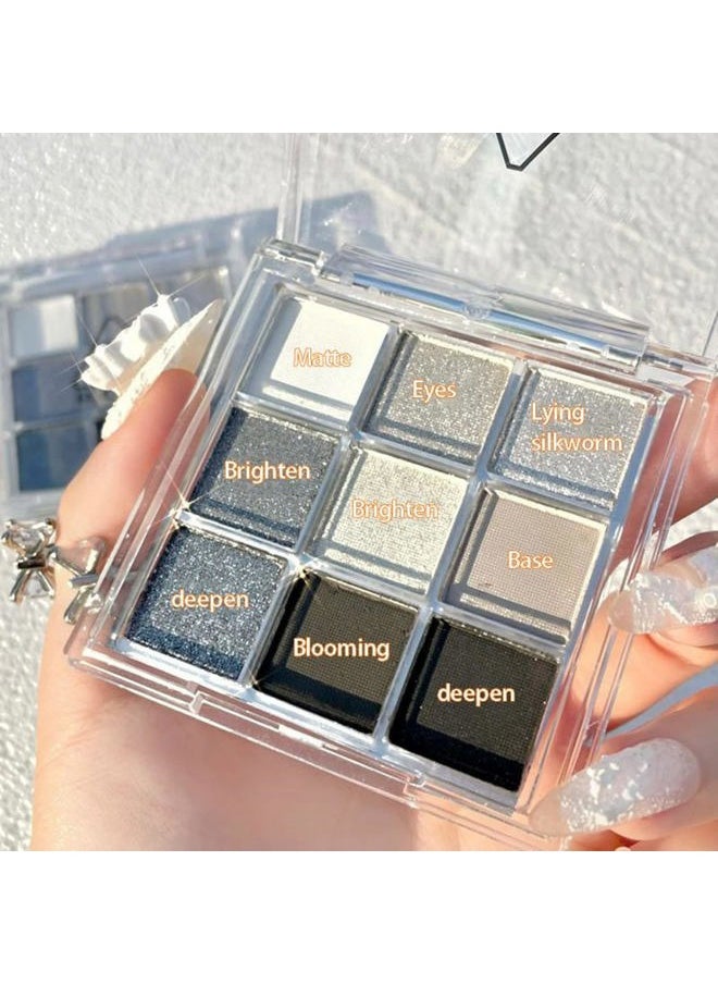 Black Grey Smokey Eyeshadow Palette 9 Colors Cool Toned Matte Glitter Eyeshadow Palette Longlasting Waterproof Smoky Eye Shadow for Girls and Women (Set 1, Black Grey)