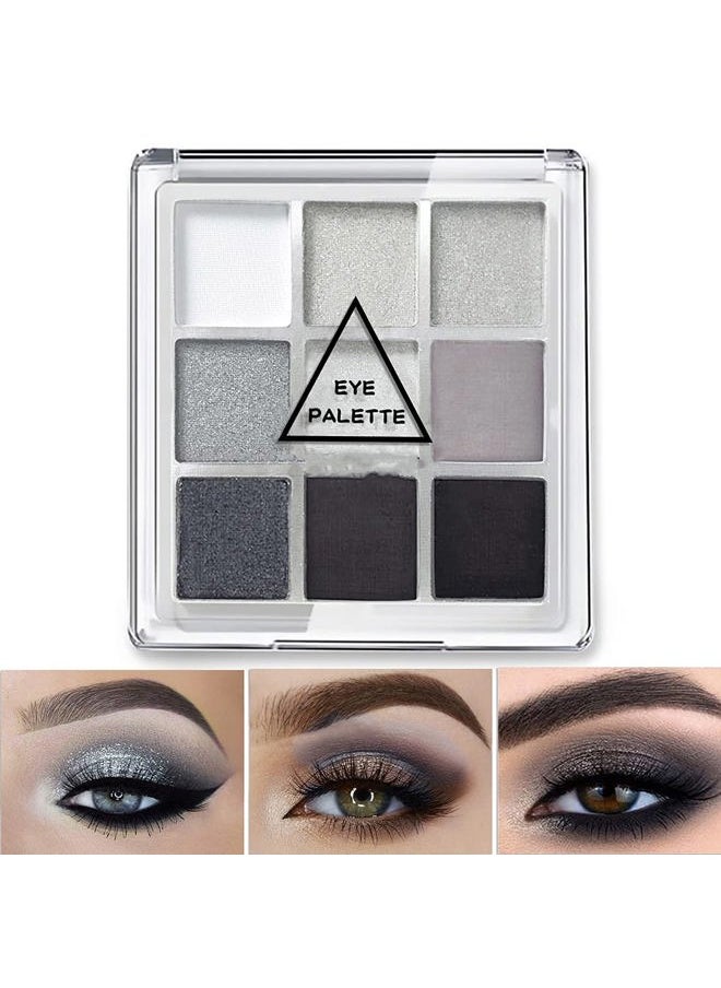 Black Grey Smokey Eyeshadow Palette 9 Colors Cool Toned Matte Glitter Eyeshadow Palette Longlasting Waterproof Smoky Eye Shadow for Girls and Women (Set 1, Black Grey)