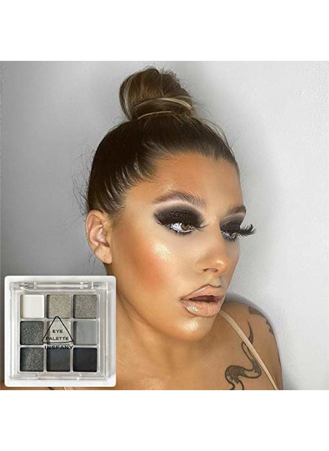 Black Grey Smokey Eyeshadow Palette 9 Colors Cool Toned Matte Glitter Eyeshadow Palette Longlasting Waterproof Smoky Eye Shadow for Girls and Women (Set 1, Black Grey)