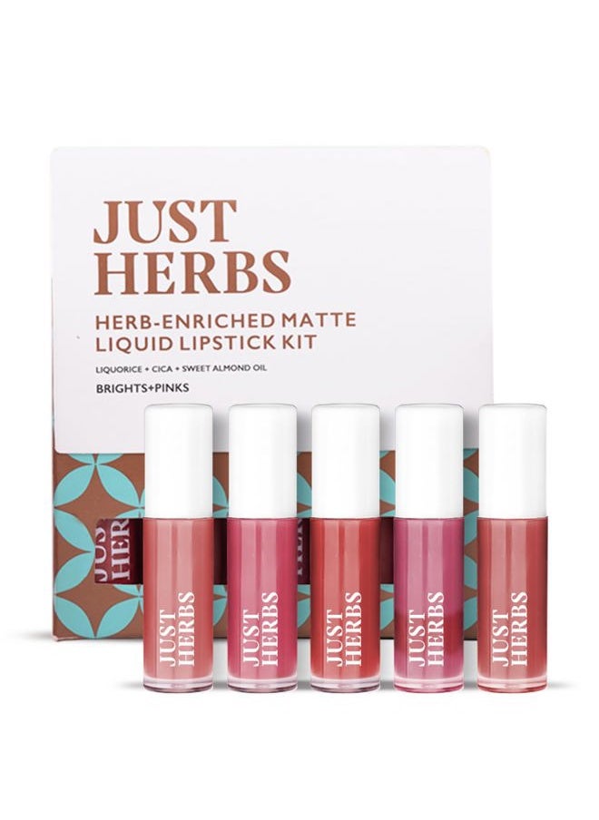 Organic Liquid Lipstick Kit Set of 5, Hydrating & Lightweight Lip Color - Paraben & Silicon Free - 1.6 fl oz. (Brights & Pinks)