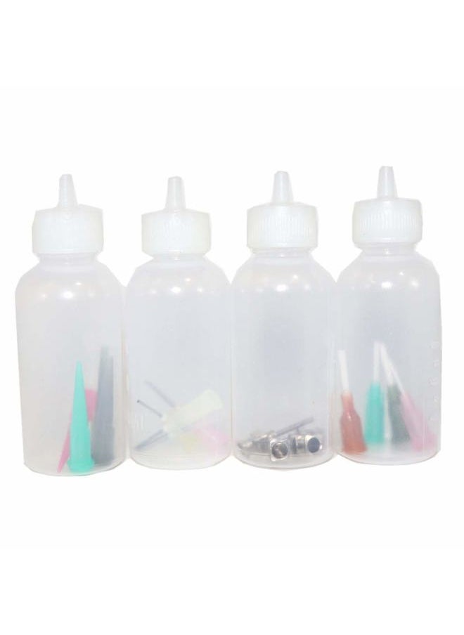 Multi Purpose Precision Applicator Set 4 pcs 1 Oz.Bottle and 16 pcs Needle Tips Sizes for Henna Tattoo Body Art Paint Paper Quilling Glue