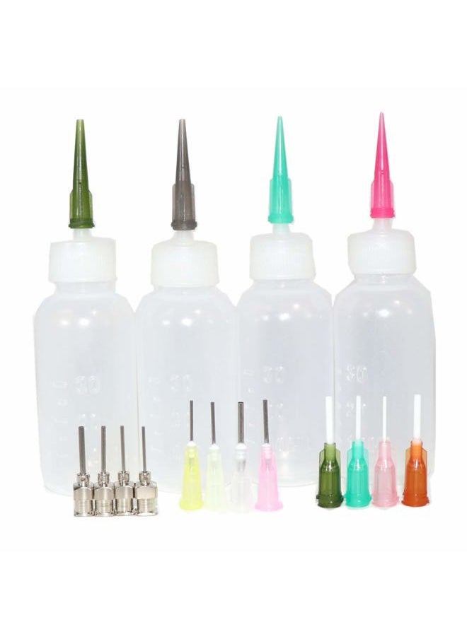 Multi Purpose Precision Applicator Set 4 pcs 1 Oz.Bottle and 16 pcs Needle Tips Sizes for Henna Tattoo Body Art Paint Paper Quilling Glue